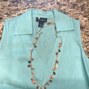 Ann Taylor linen sleeveless blouse lt. turquoise